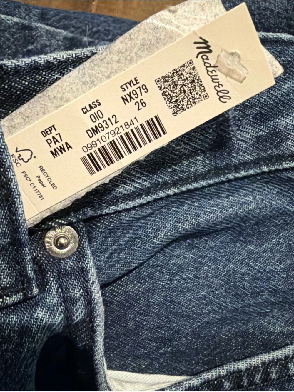 Madewell Pieced Barrel-Leg Jeans Rigid Cotton Blue Denim Mckinney Wash Sz.26 FLA